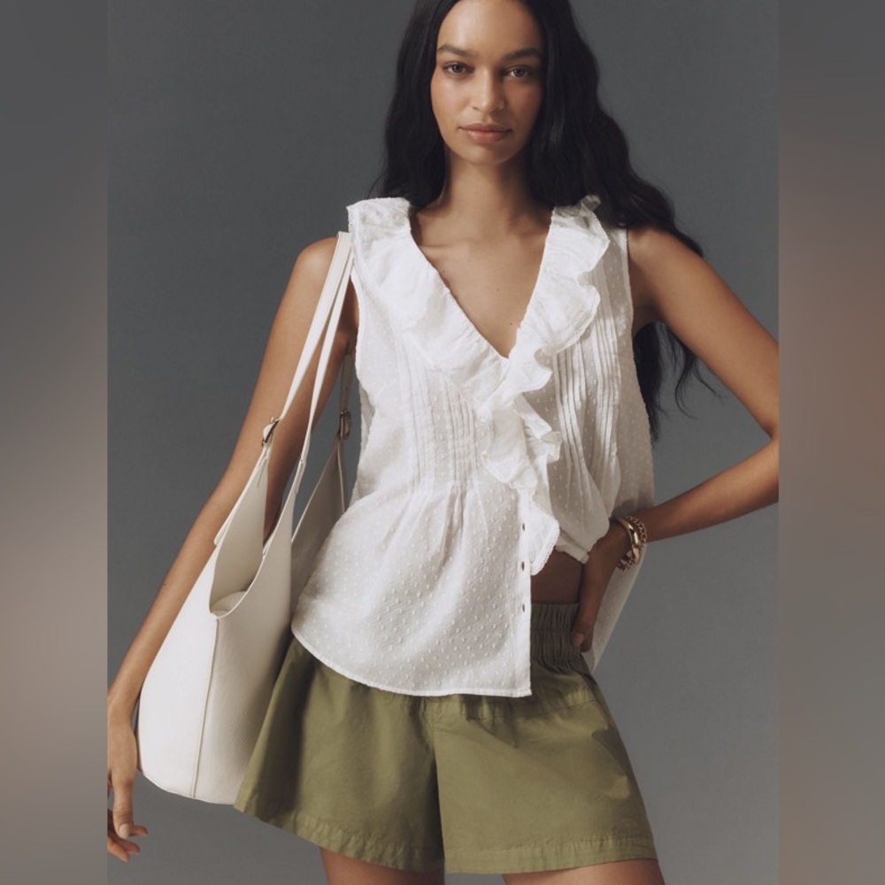 NWT Anthropologie Sleeveless Pintuck Ruffle Blouse pink medium